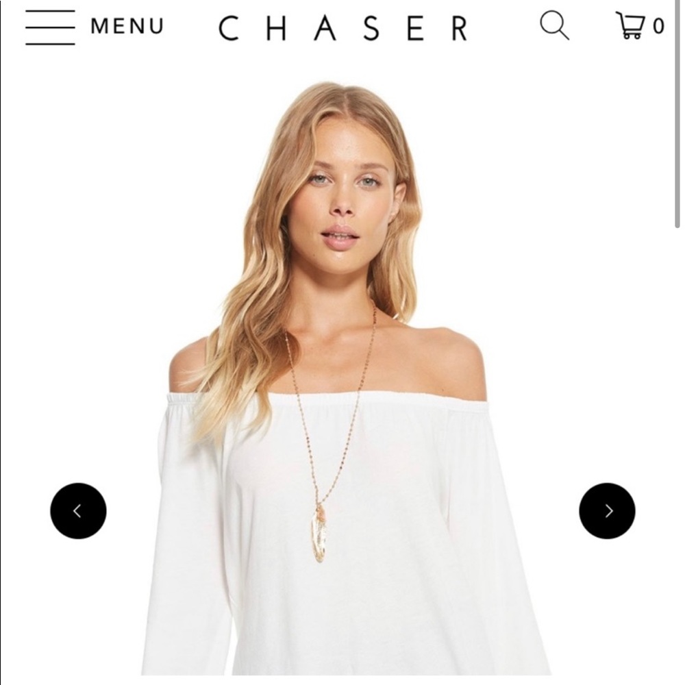 NWT Chaser White Rice Off Shoulder Top with Bell Sleeves Size Small